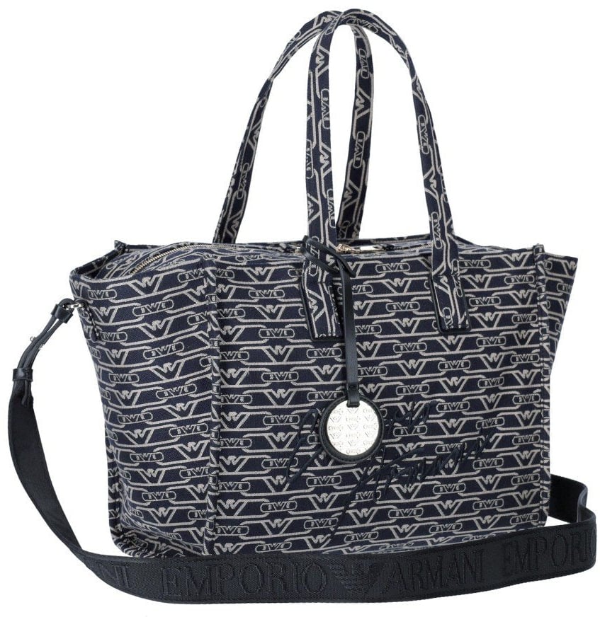 Emporio Armani EMPORIO ARMANI MONOGRAM ÉCRU MEDIUM SHOPPING BAG Blauw