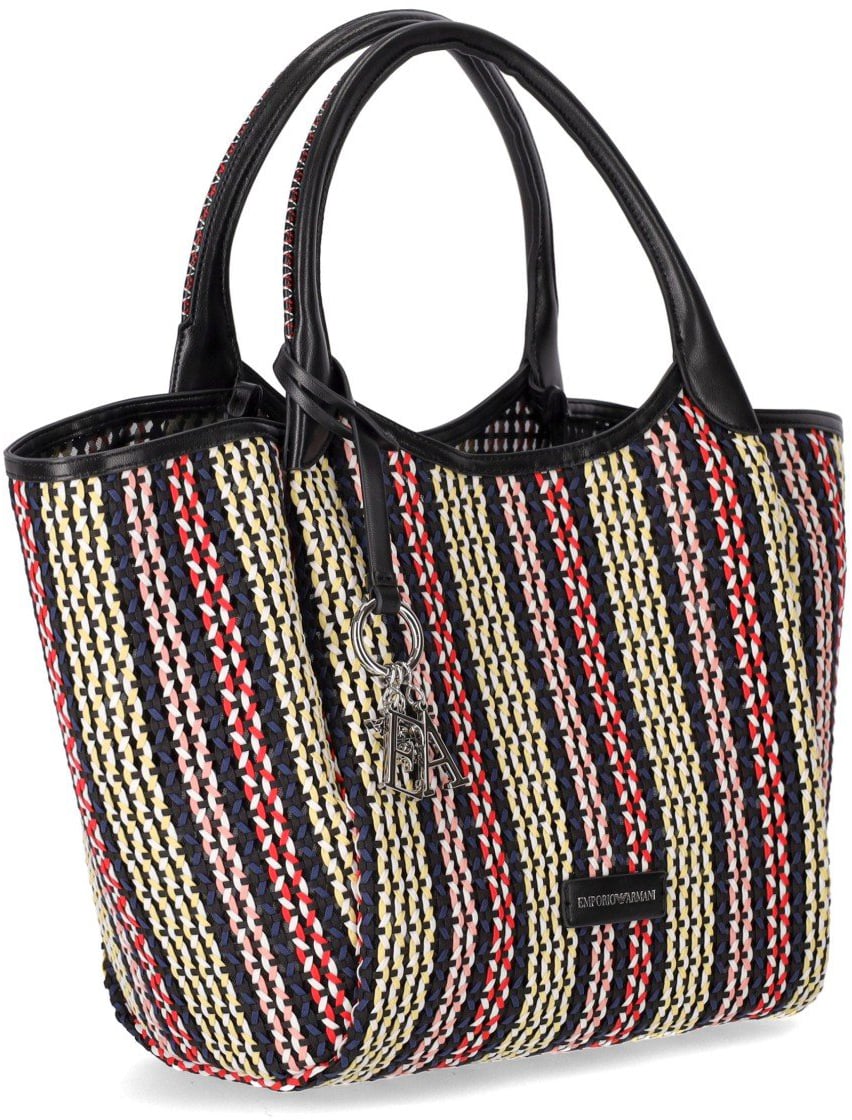 Emporio Armani EMPORIO ARMANI MULTICOLOR WOVEN SHOPPING BAG Zwart