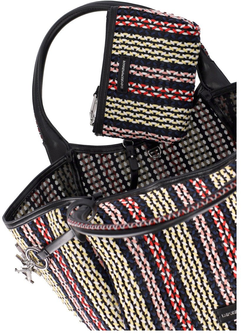 Emporio Armani EMPORIO ARMANI MULTICOLOR WOVEN SHOPPING BAG Zwart