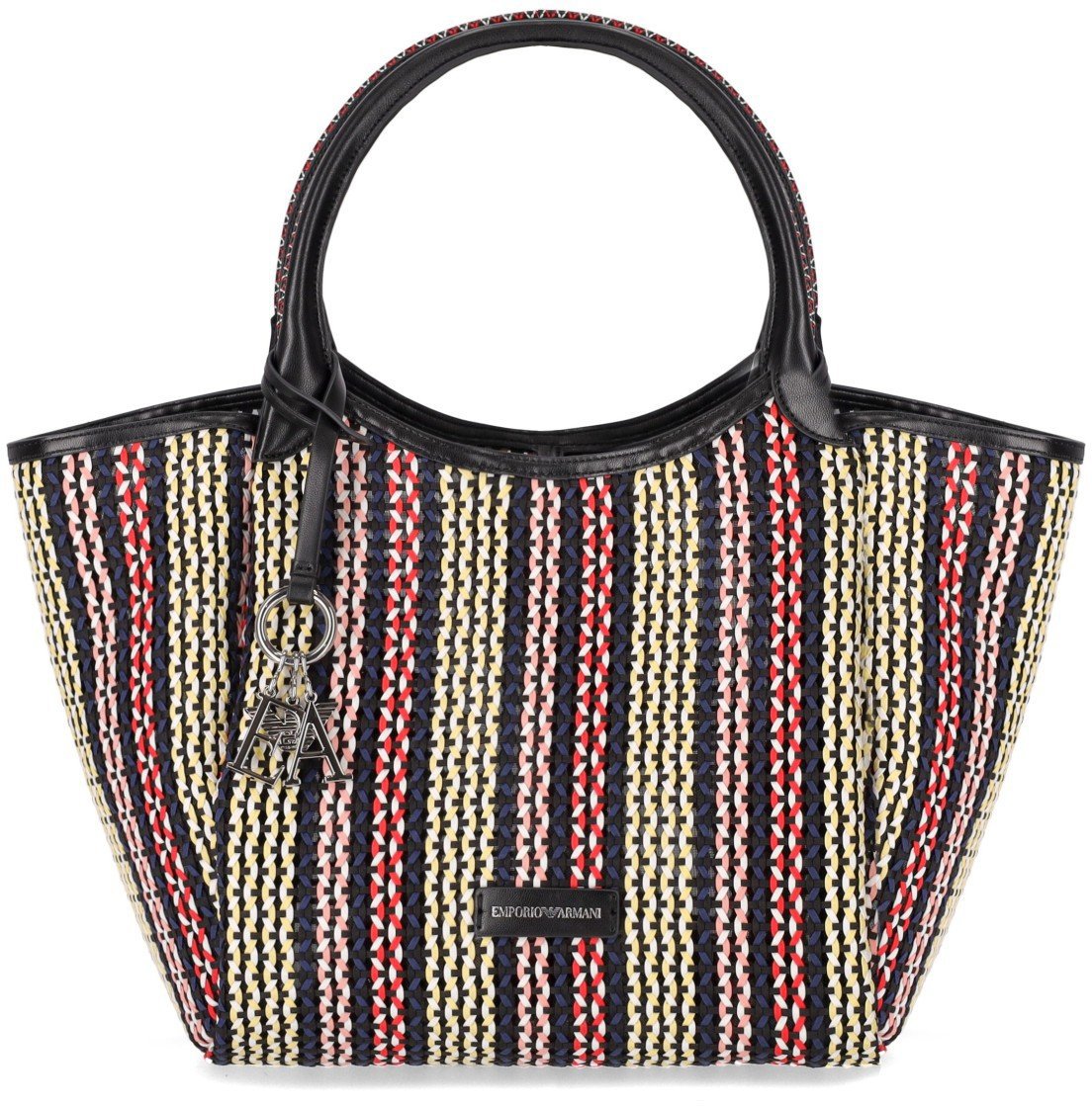 Emporio Armani EMPORIO ARMANI MULTICOLOR WOVEN SHOPPING BAG Zwart