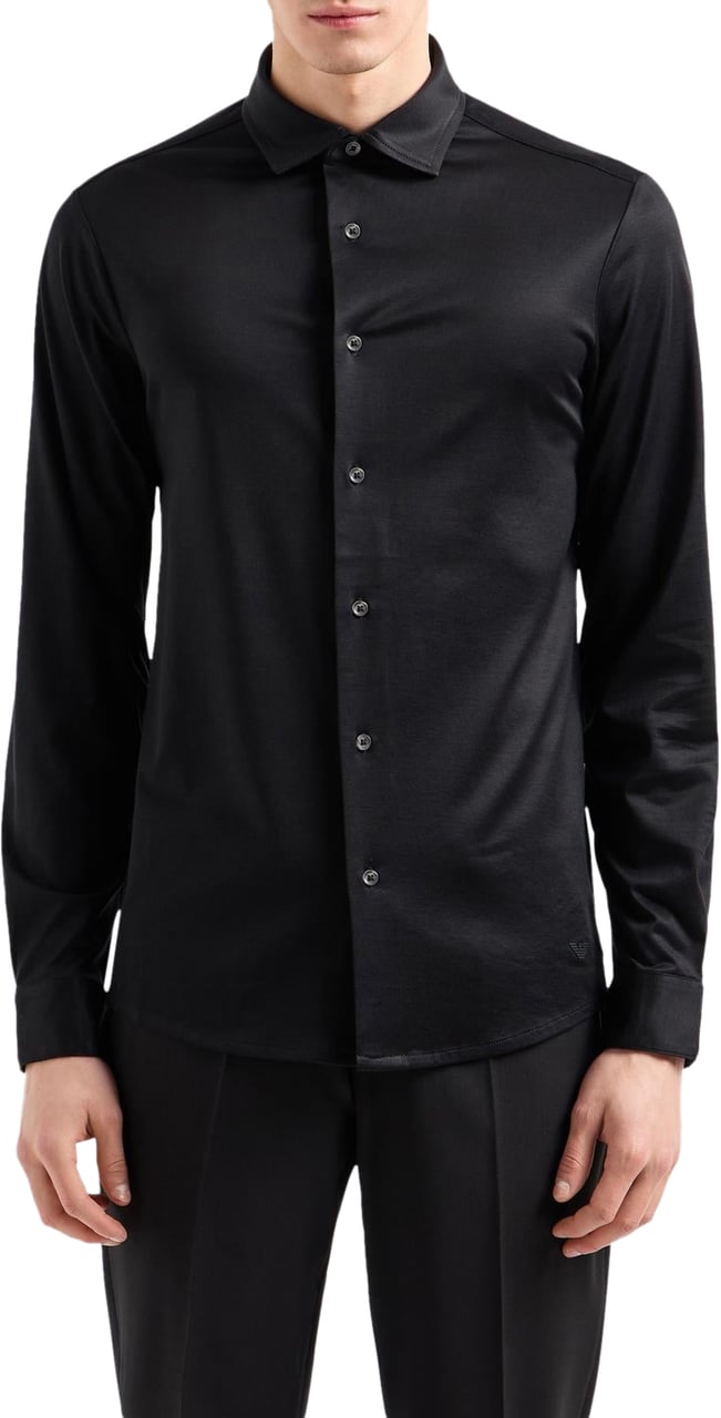 Emporio Armani Heren Lyocell Jersey Shirt Zwart Zwart