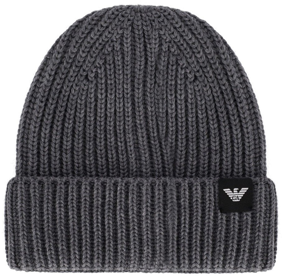 Emporio Armani EMPORIO ARMANI DARK GREY RIBBED BEANIE Grijs
