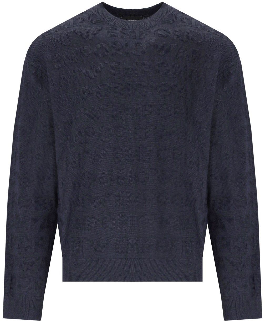Emporio Armani EMPORIO ARMANI NAVY MONOGRAM CREWNECK SWEATER Blauw