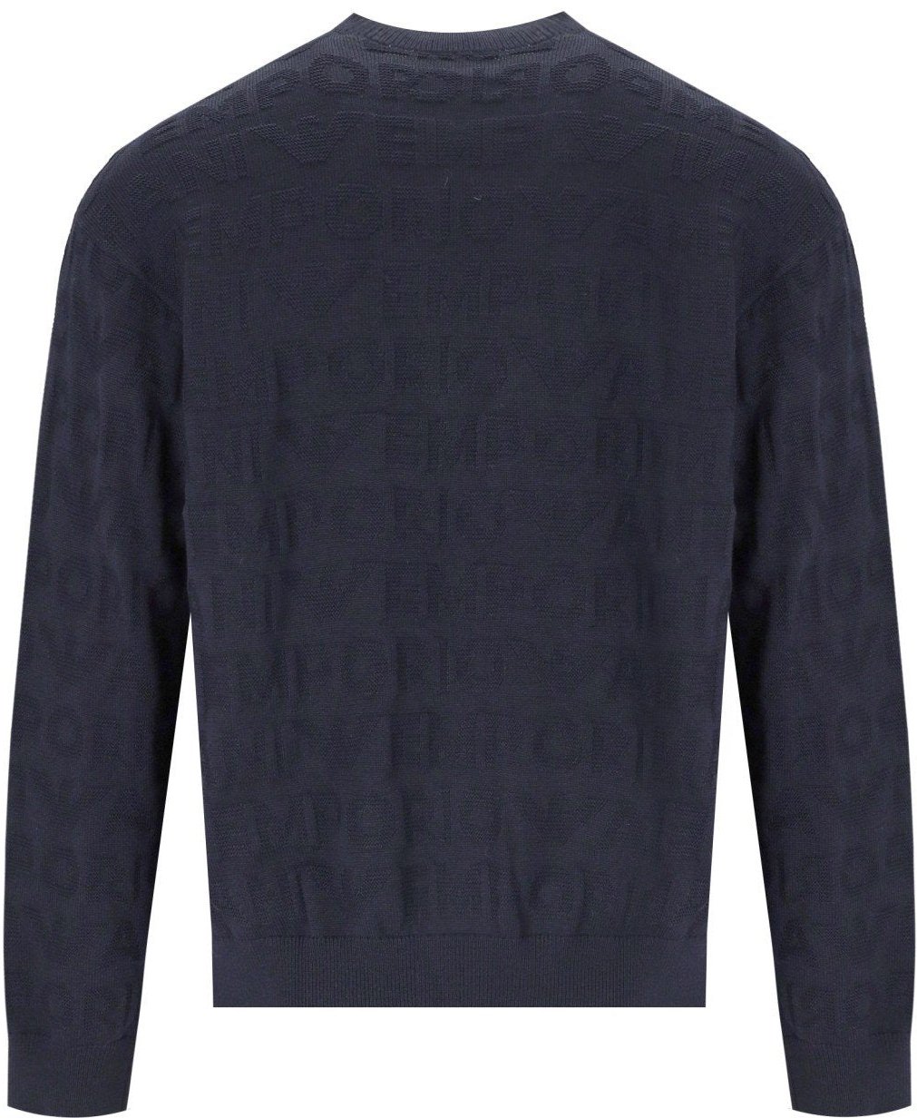 Emporio Armani EMPORIO ARMANI NAVY MONOGRAM CREWNECK SWEATER Blauw