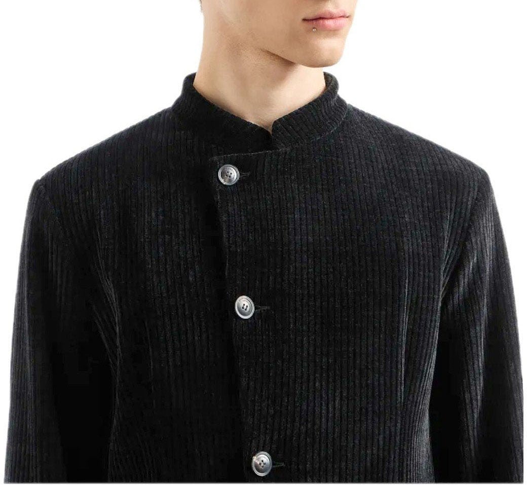 Emporio Armani EMPORIO ARMANI RIBBED JACKET WITH MANDARIN COLLAR Zwart