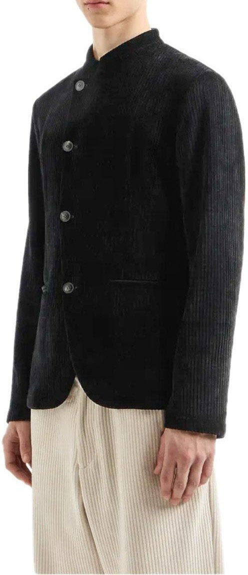 Emporio Armani EMPORIO ARMANI RIBBED JACKET WITH MANDARIN COLLAR Zwart