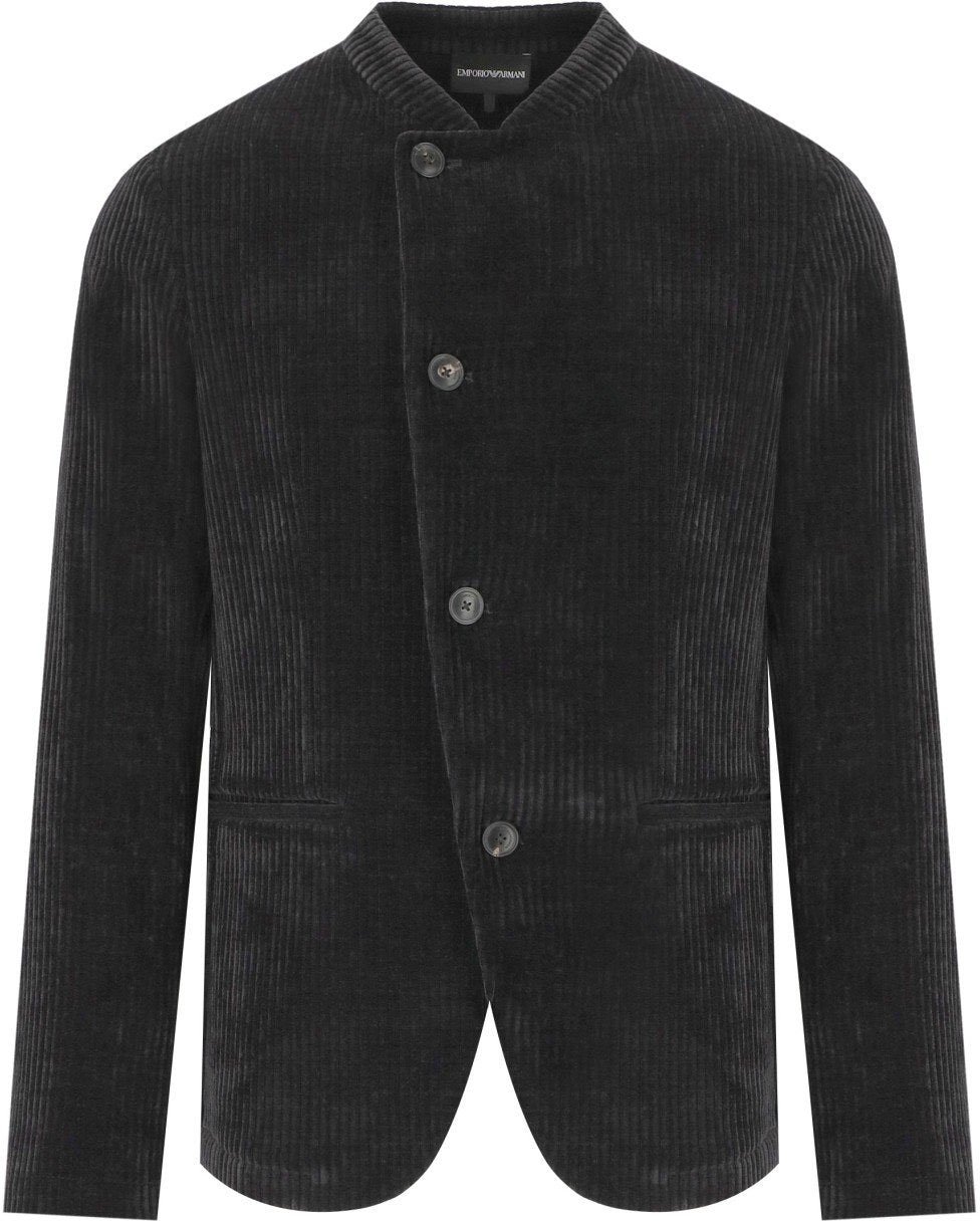 Emporio Armani EMPORIO ARMANI RIBBED JACKET WITH MANDARIN COLLAR Zwart