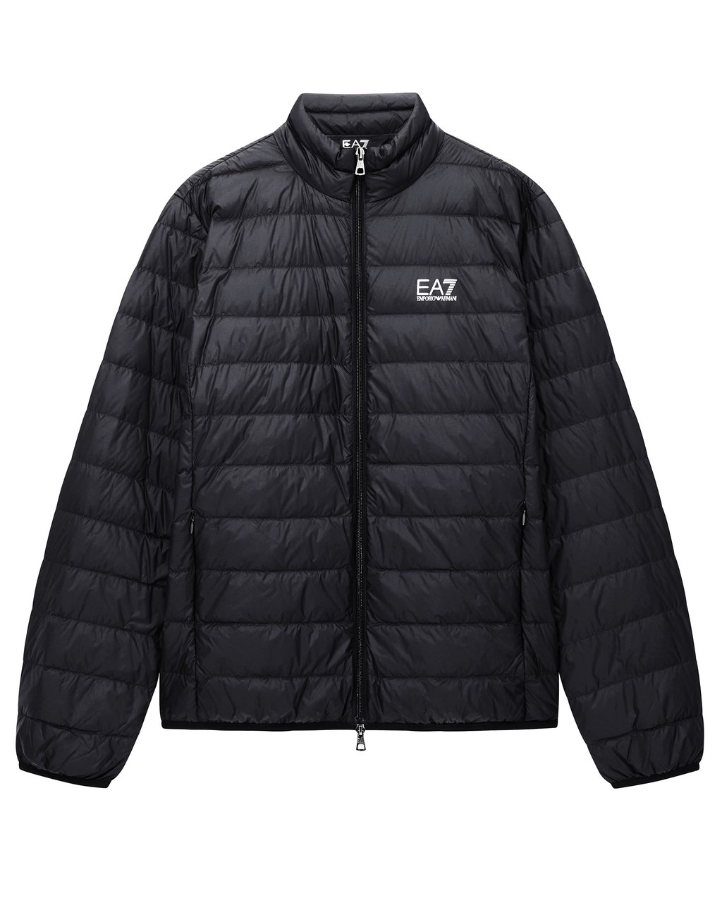 Emporio Armani Packable Lightweight Puffer Jacket with Horizontal Quilting and Contrast Detail Zwart