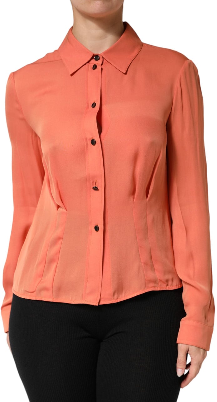 Emporio Armani Orange Collared Button Down Long Sleeves Top Oranje
