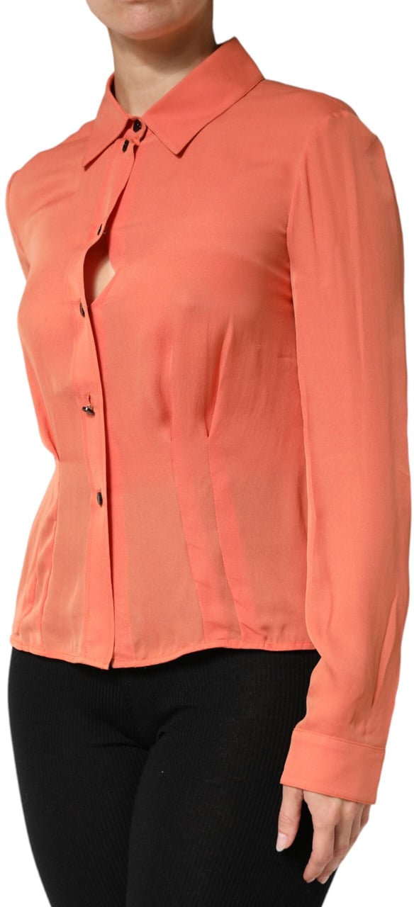 Emporio Armani Orange Collared Button Down Long Sleeves Top Oranje