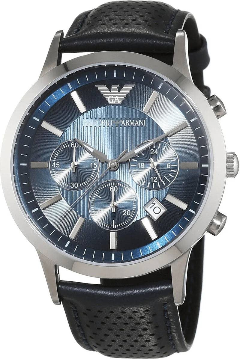 Emporio Armani Armani Herenhorloge Zilver met Blauwe Wijzerplaat en Leren Band Blauw