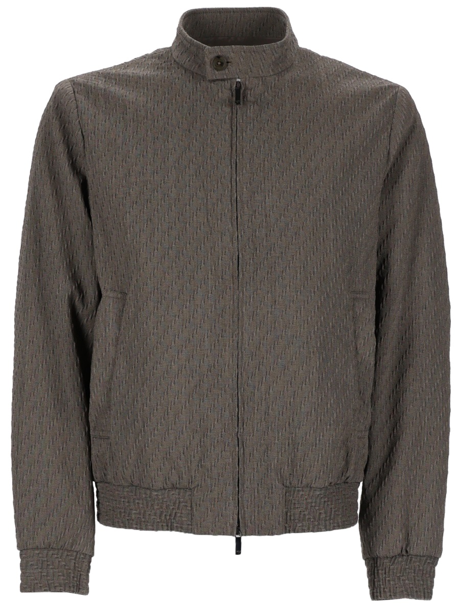 Emporio Armani Textured Pattern Blouson Jacket Grijs