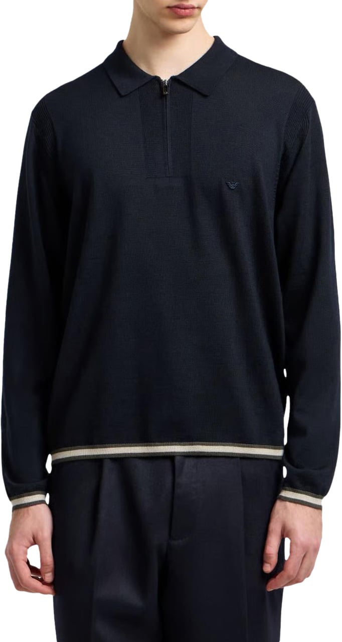 Emporio Armani Heren Half Zip Pullover Grijs Blauw