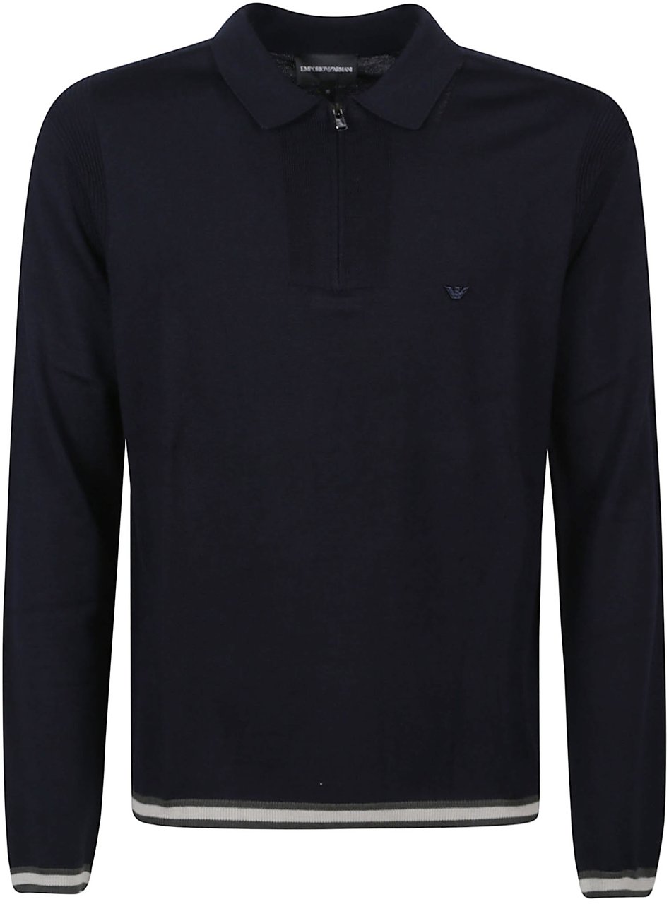 Emporio Armani Half Zip Polo Neck Sweater Blue Blauw