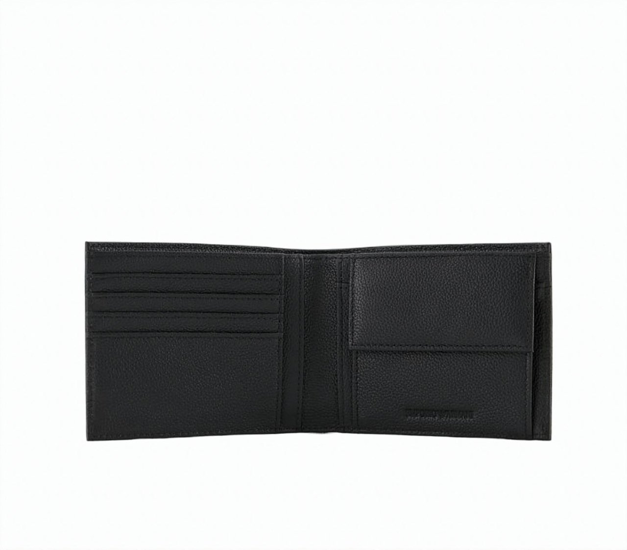 Emporio Armani Tumbled Leather Bifold Card Wallet Zwart