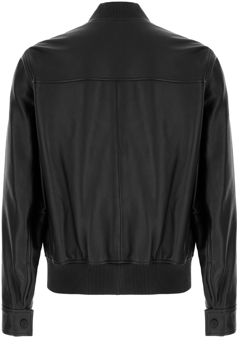 Emporio Armani Emporio Armani Black leather bomber jacket Zwart