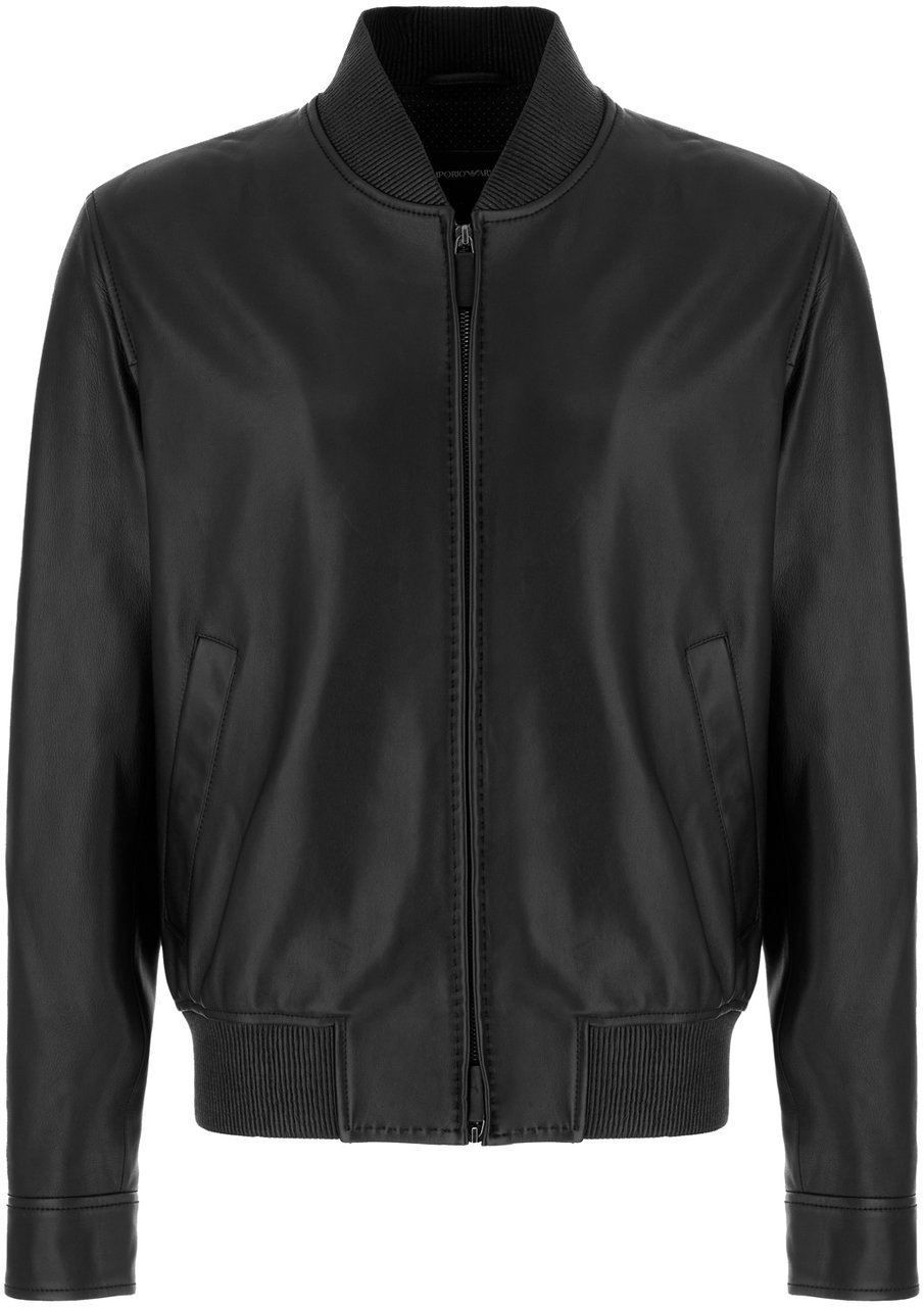 Emporio Armani Emporio Armani Black leather bomber jacket Zwart