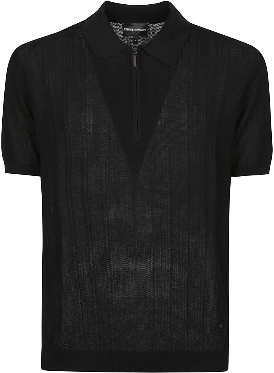 Emporio Armani Short Sleeve Half Zip Sweater Black Zwart