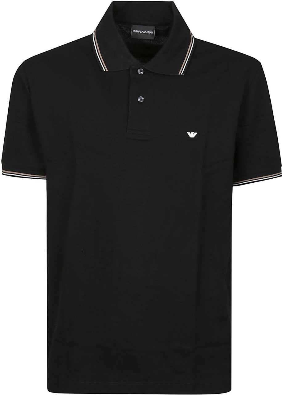 Emporio Armani Short Sleeve Micro Eagle Logo Slim Polo Shirt Black Zwart