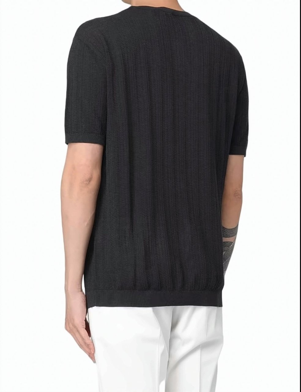 Emporio Armani Structured Knit Ribbed Crewneck T Shirt Zwart