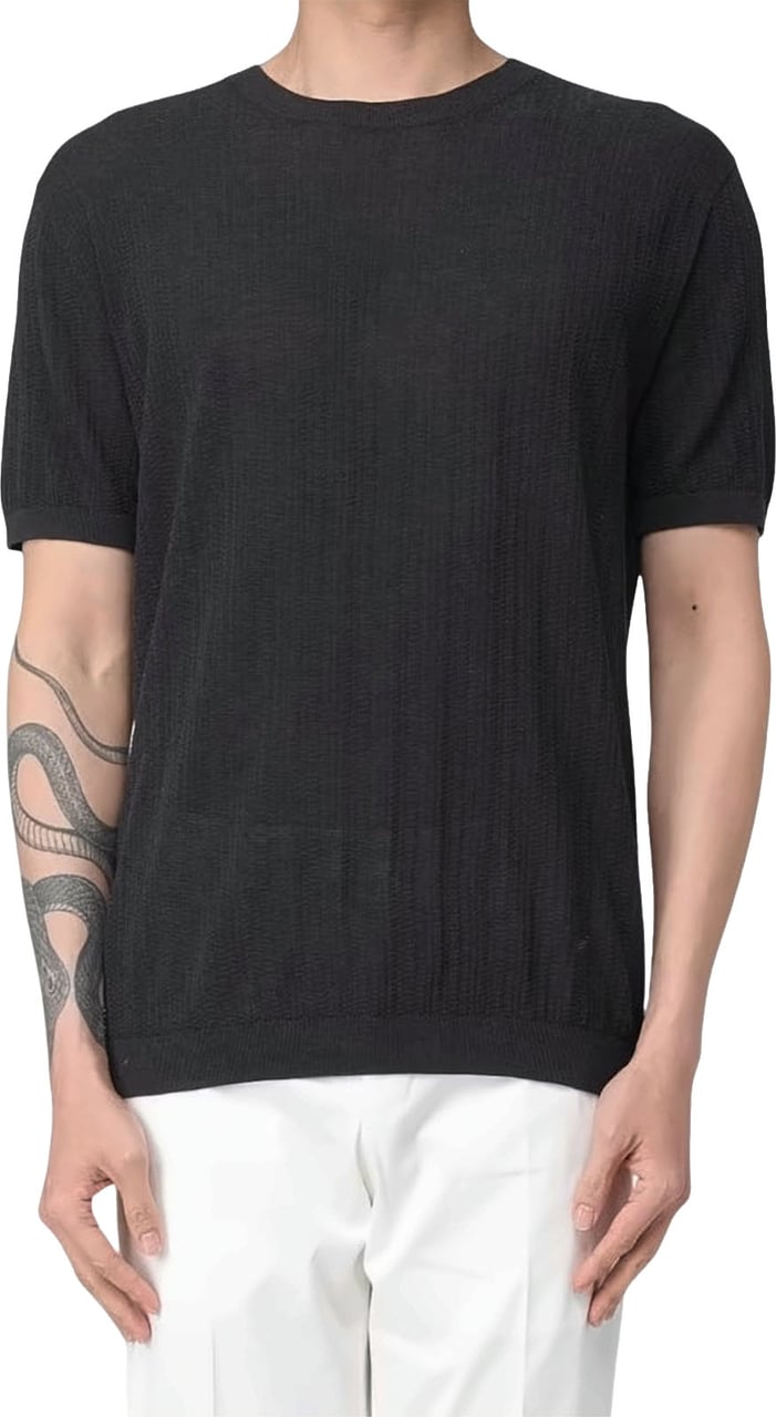 Emporio Armani Structured Knit Ribbed Crewneck T Shirt Zwart