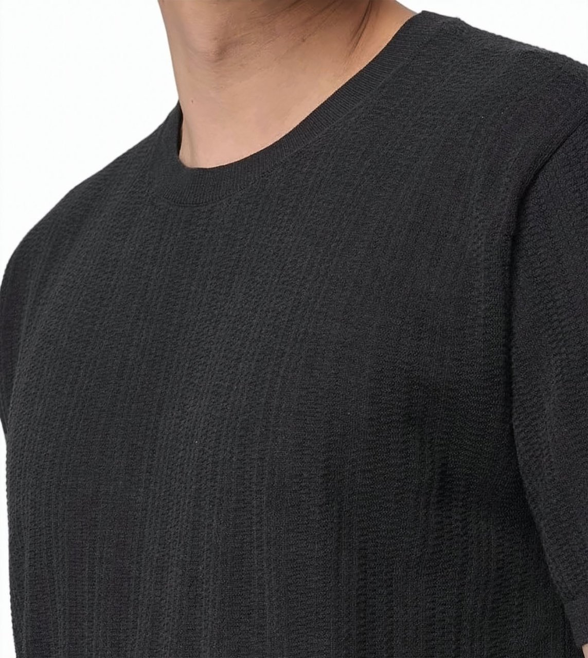 Emporio Armani Structured Knit Ribbed Crewneck T Shirt Zwart
