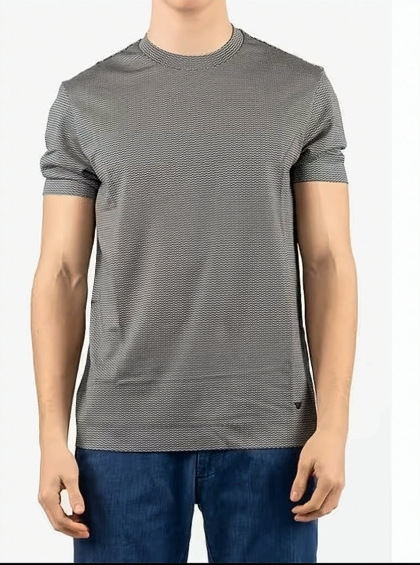 Emporio Armani All-Over Jacquard Round Neck T-Shirt Grijs