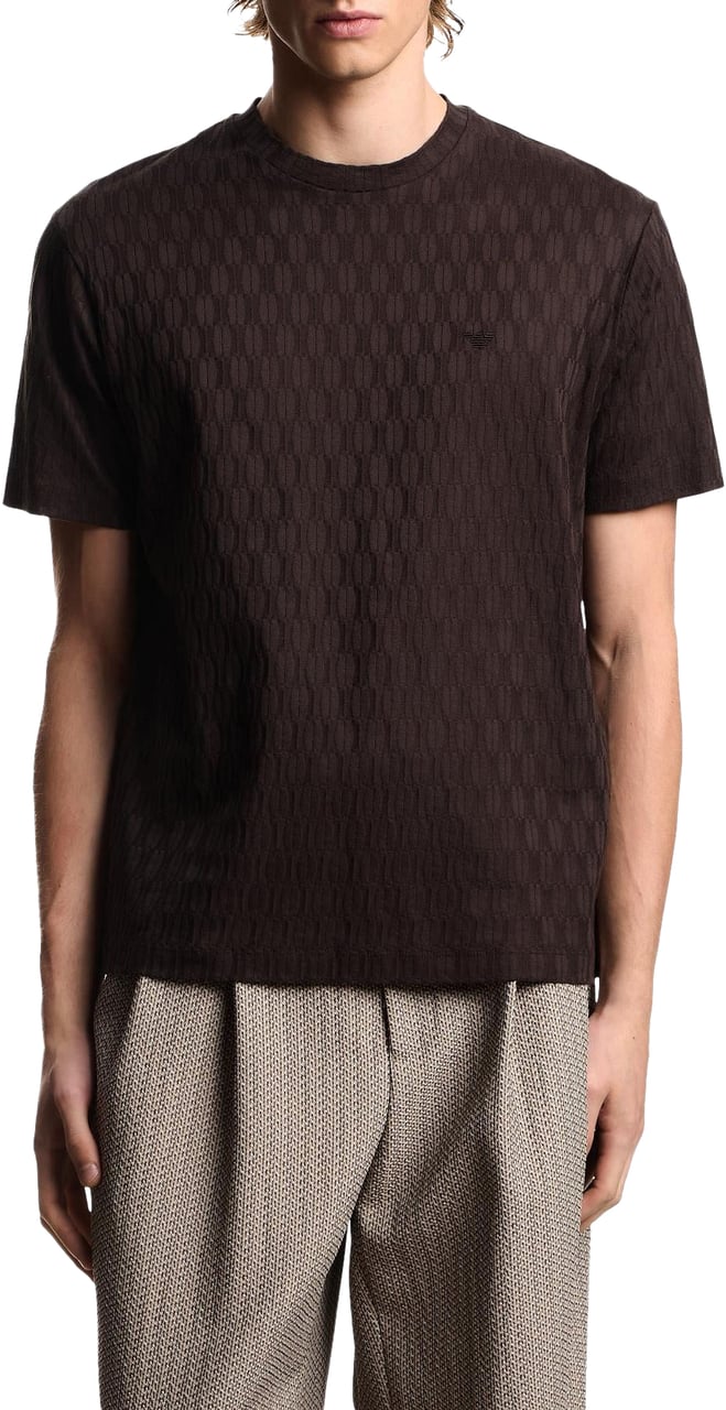 Emporio Armani Heren Jacquard Jersey Shirt Bruin Bruin