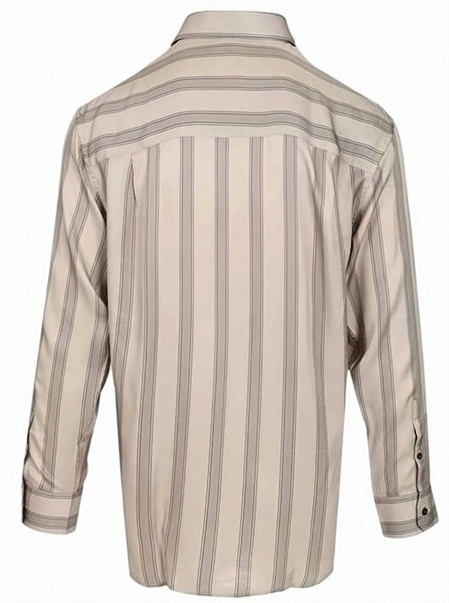 Emporio Armani Striped Flowing Viscose Classic Collar Shirt Neutraal