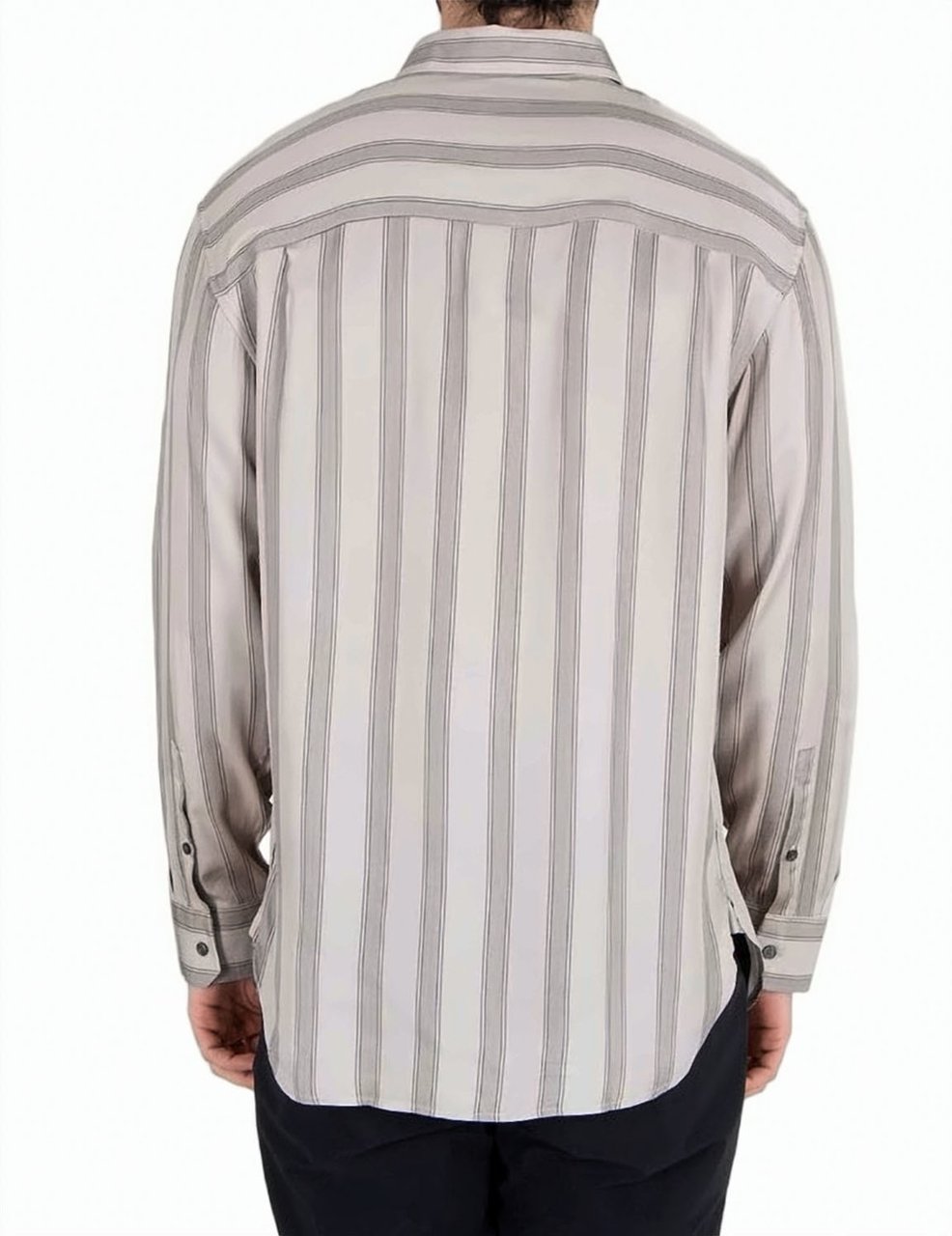 Emporio Armani Striped Flowing Viscose Classic Collar Shirt Neutraal