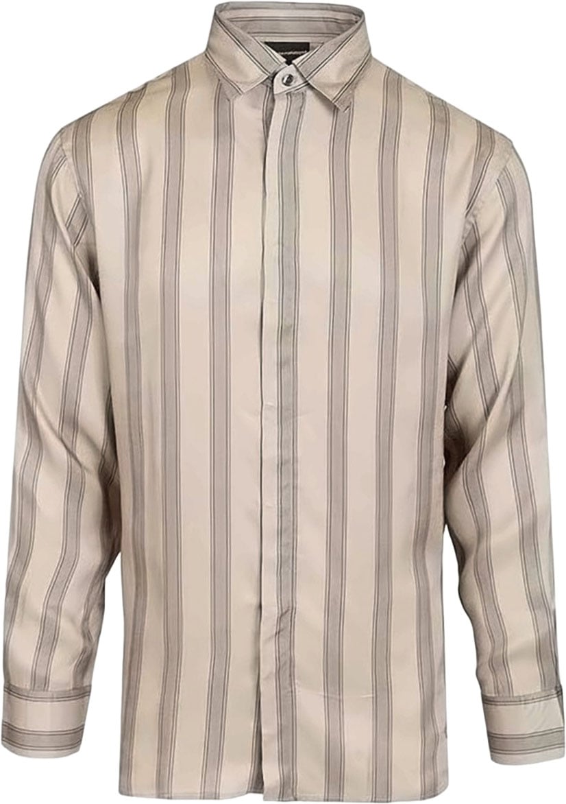 Emporio Armani Striped Flowing Viscose Classic Collar Shirt Neutraal