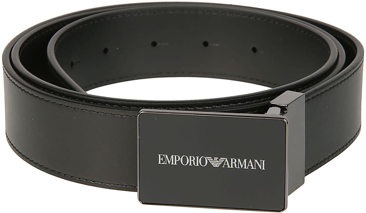 Emporio Armani Logo Plaque Belt Black Zwart