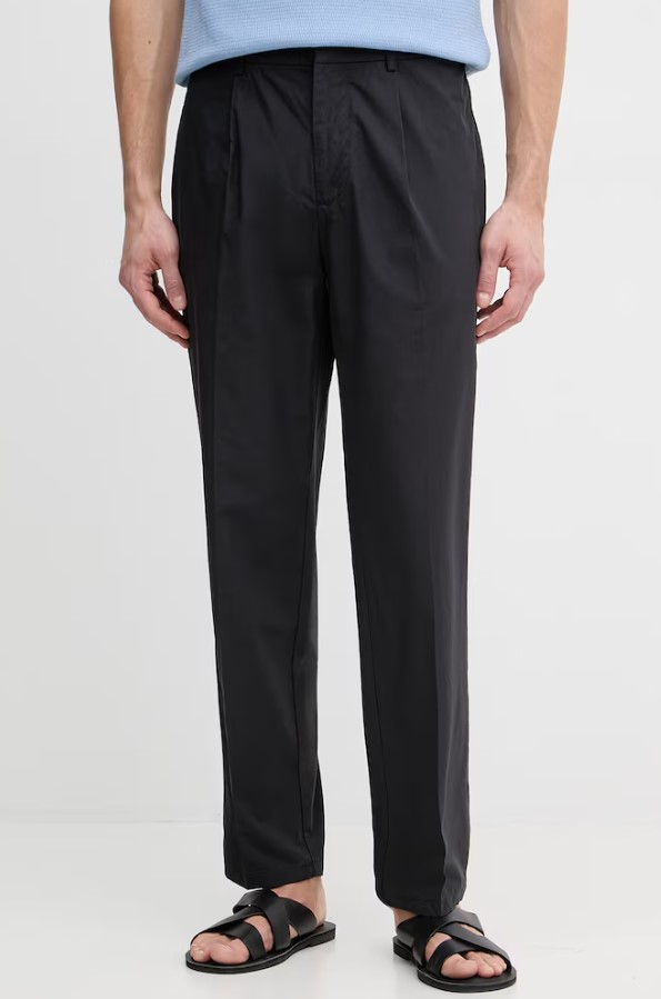 Emporio Armani Midnight Blue Cotton Trousers With Straight-Leg Silhouette Zwart