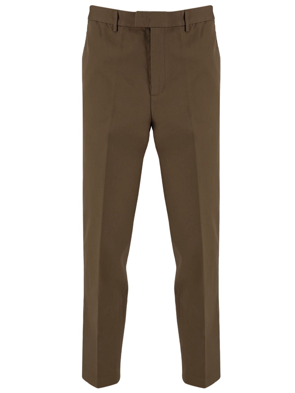 Emporio Armani Brown Pressed-Crease Cotton Straight-Leg Pants Grijs