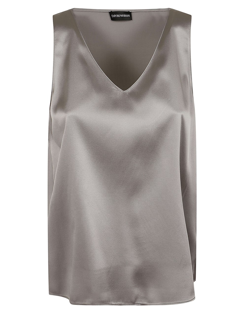Emporio Armani Sleeveless Satin Top with V-Neckline and Flowing Fit Zilver