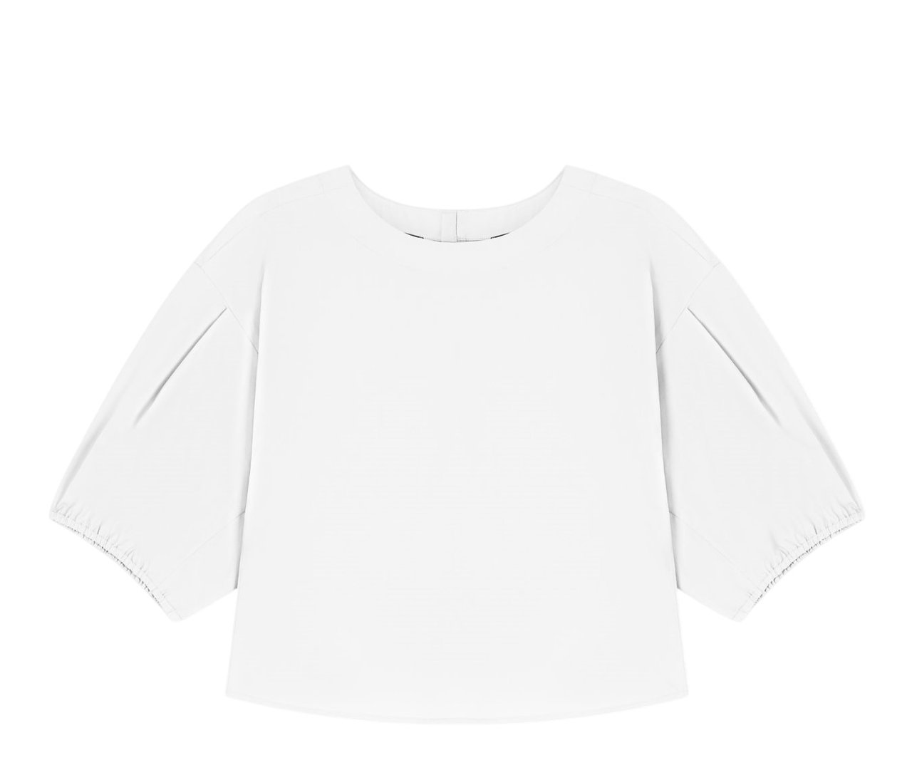 Emporio Armani Poplin Puffed Sleeves Round Neck Blouse Wit