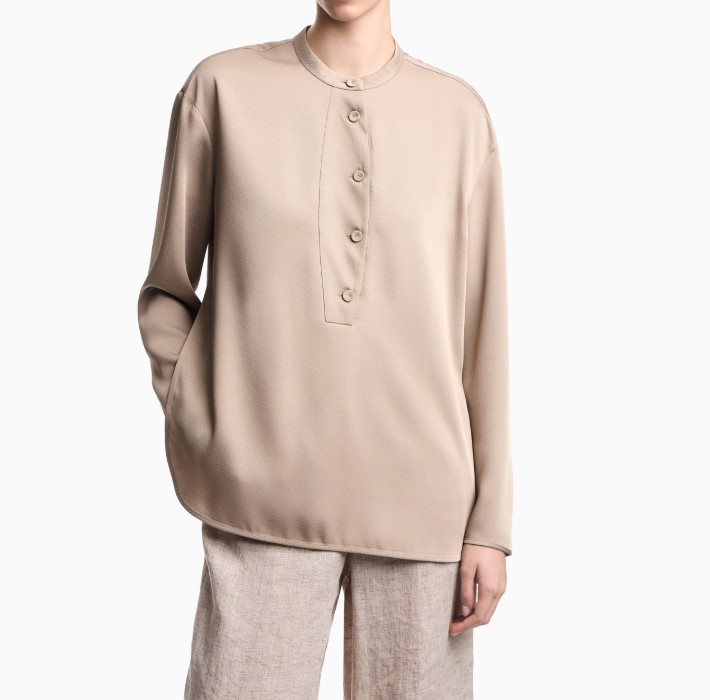 Emporio Armani Crepe Twill Guru Collar Covered Shirt Grijs