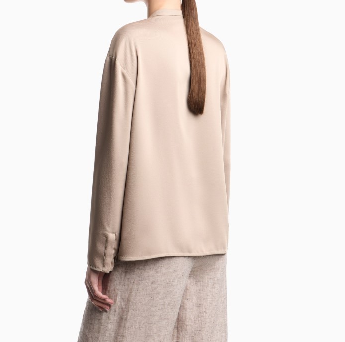 Emporio Armani Crepe Twill Guru Collar Covered Shirt Grijs