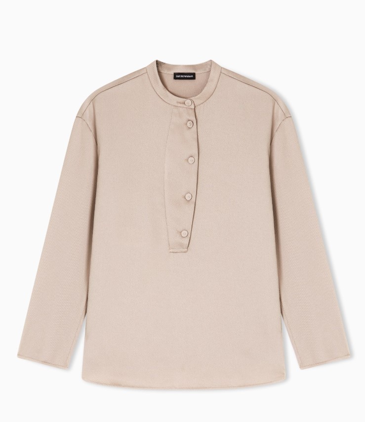 Emporio Armani Crepe Twill Guru Collar Covered Shirt Grijs