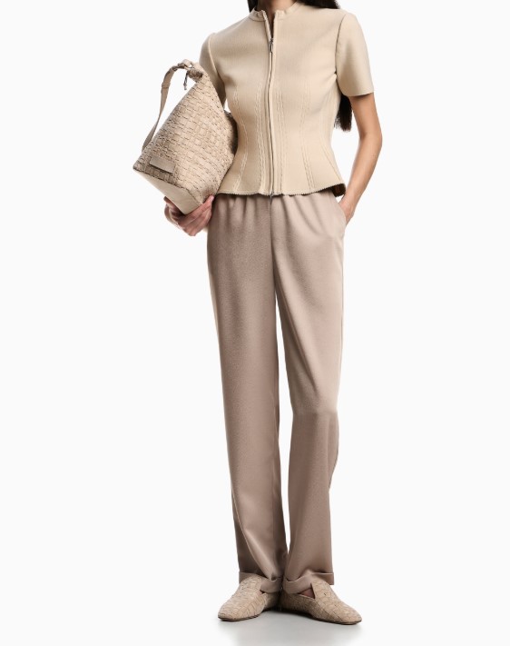 Emporio Armani Crepe Twill Elastic Waist Fixed Trousers Neutraal