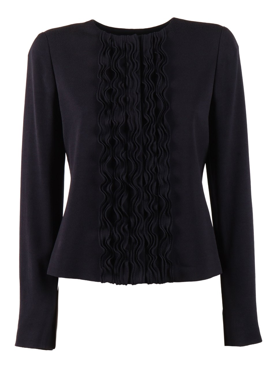 Emporio Armani Black Fitted Vertical Ruffled Blazer Zwart