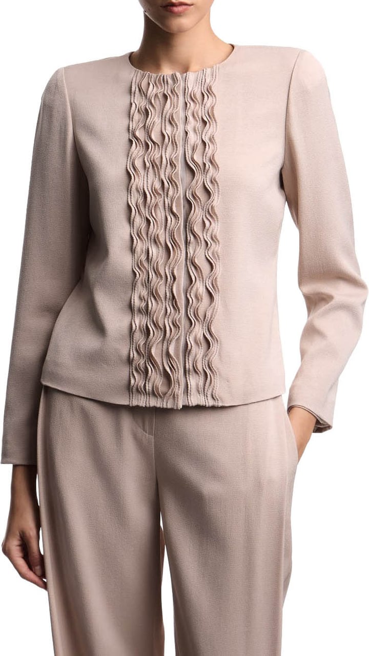 Emporio Armani Textured Weave Fabric Ruffled Fitted Jacket Neutraal