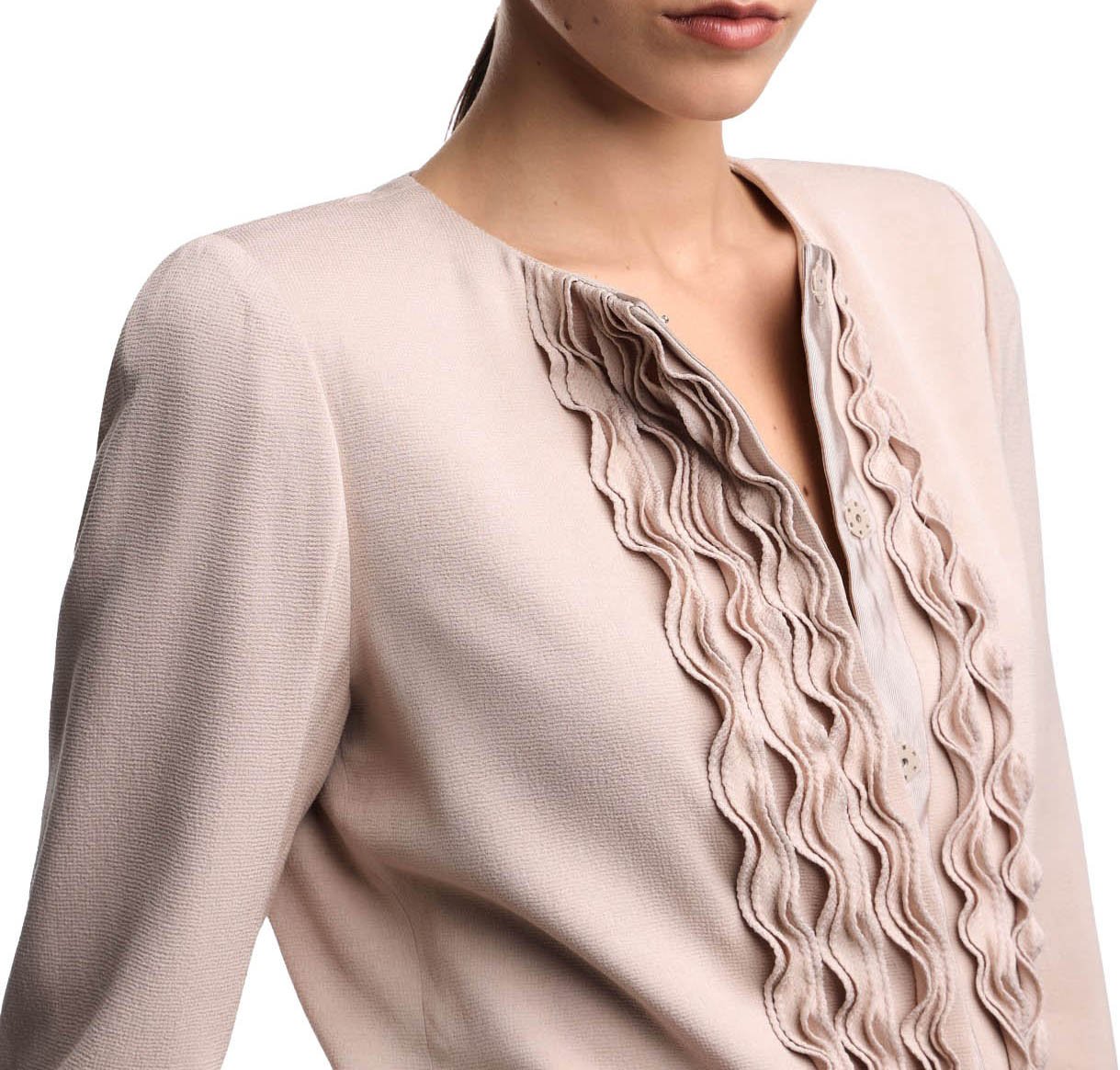 Emporio Armani Textured Weave Fabric Ruffled Fitted Jacket Neutraal