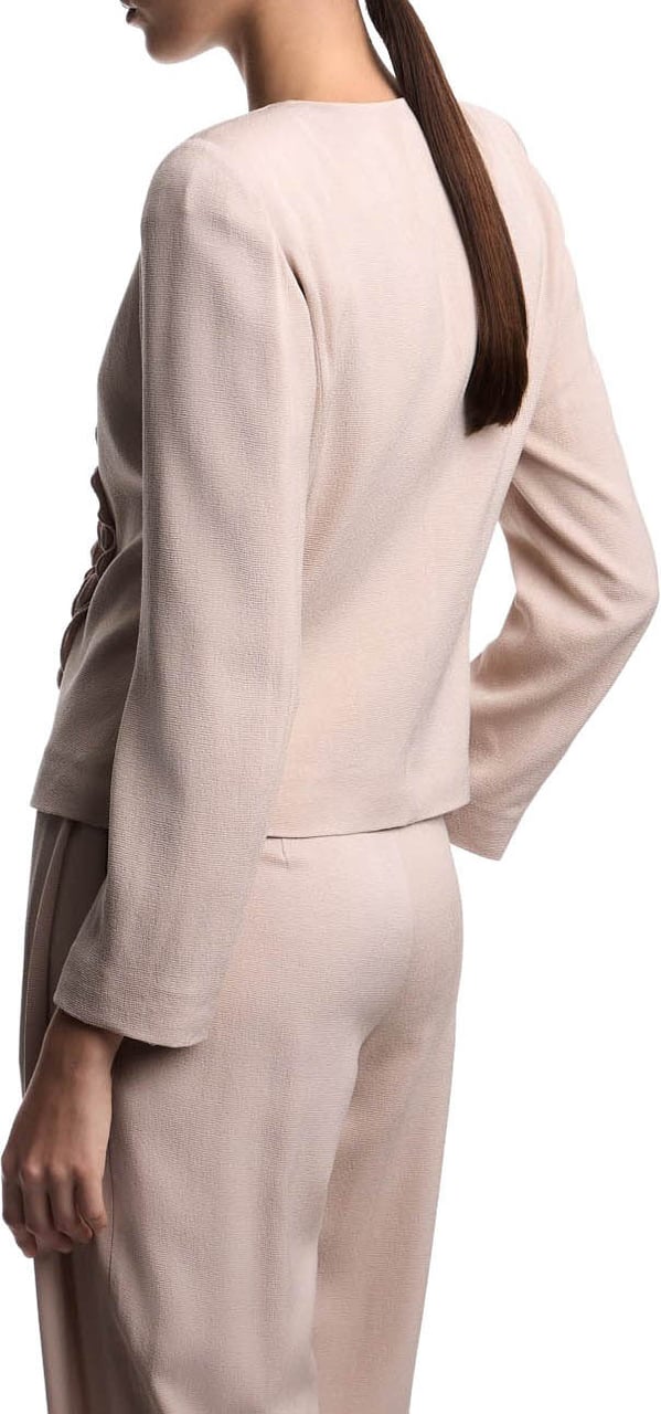 Emporio Armani Textured Weave Fabric Ruffled Fitted Jacket Neutraal