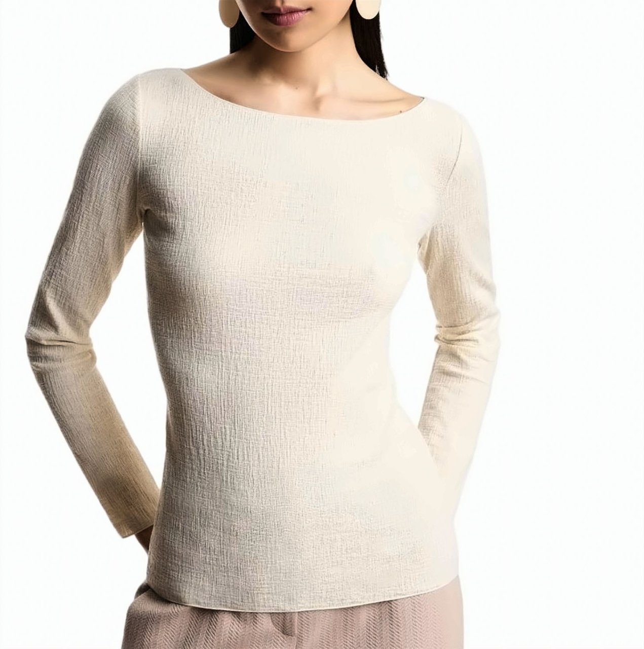 Emporio Armani Boat Neck Stretch Jersey Textured Sweater Rood