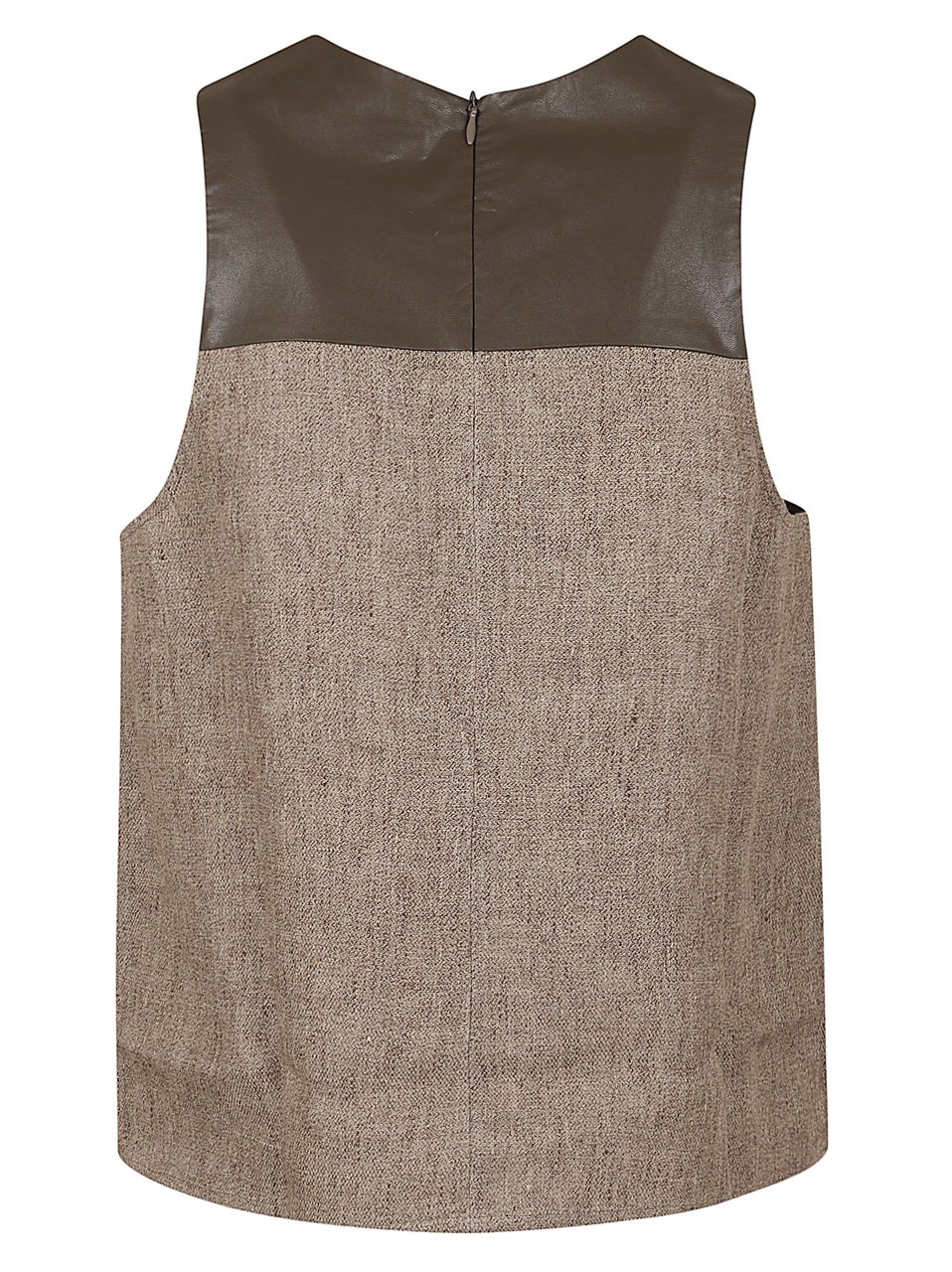 Emporio Armani Heavy Linen Canvas Sleeveless Top with Faux Leather Detail Bruin