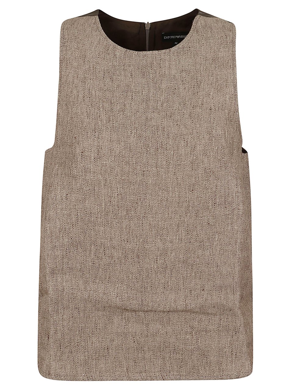Emporio Armani Heavy Linen Canvas Sleeveless Top with Faux Leather Detail Bruin