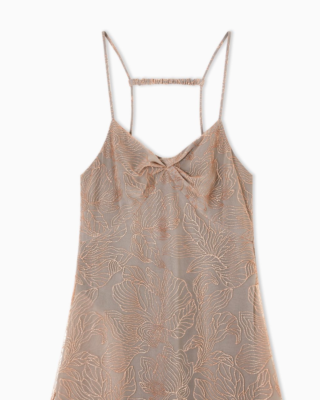 Emporio Armani Long Embroidered Tulle V Neck Dress Roze