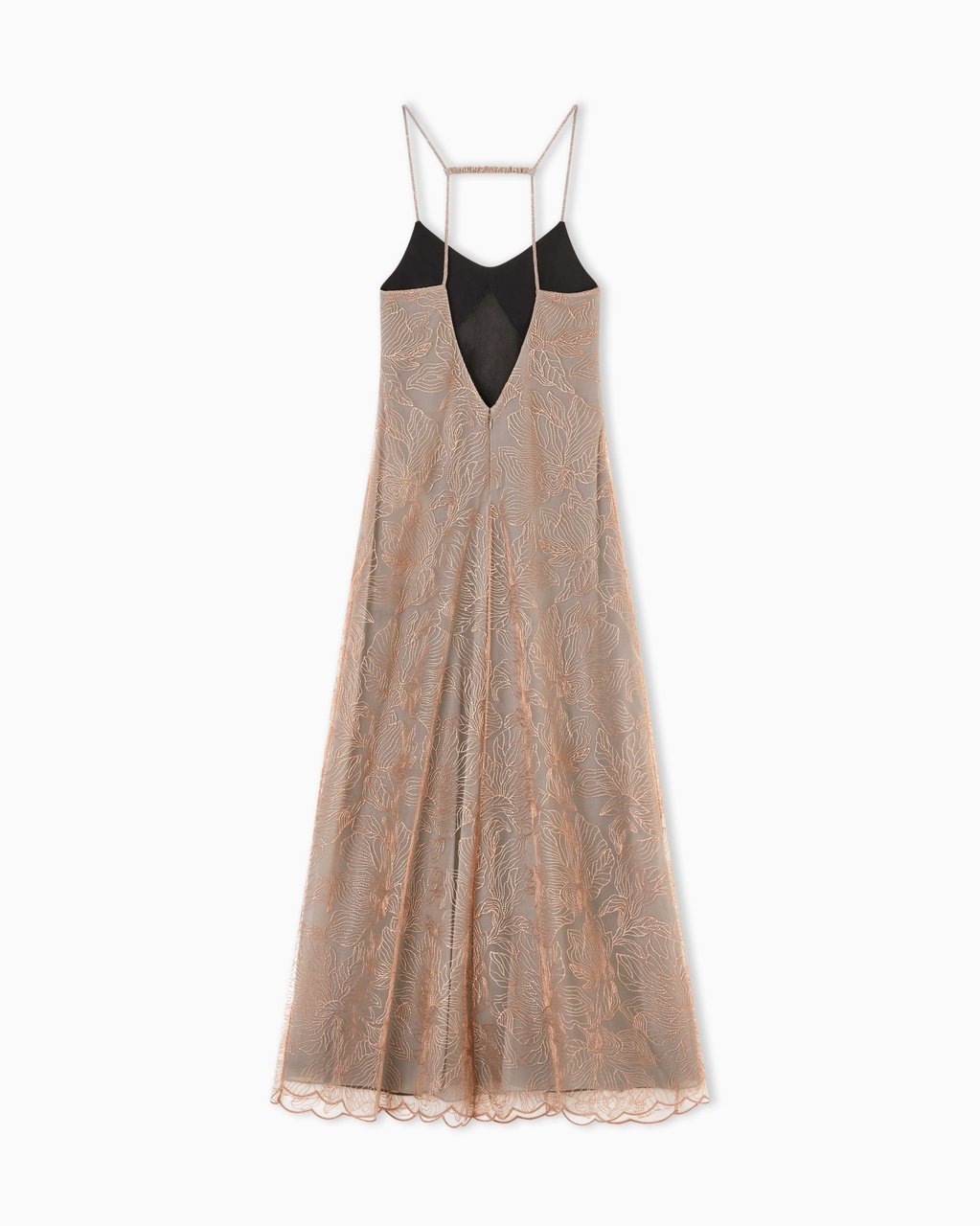 Emporio Armani Long Embroidered Tulle V Neck Dress Roze
