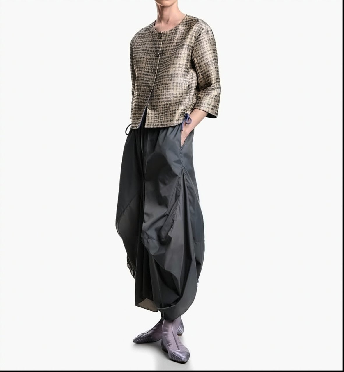 Emporio Armani Jacquard Geometric Pattern Boxy Fit Jacket Neutraal